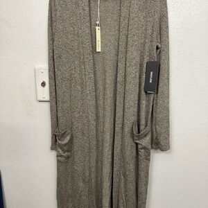 Gray Long Cardigan with Pockets